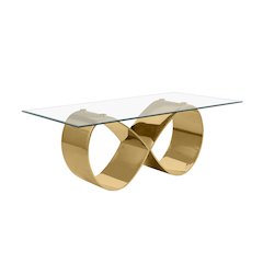 78X42 Tempered Glass Dining Table With An Infinity Gold Stainless Steel Base