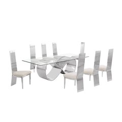 9Pc Tempered Glass Dining Set With 8 Cream Boucle Fabric Side Chairs