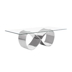 94X46 Tempered Glass Dining Table With An Infinity Silver Stainless Steel Base