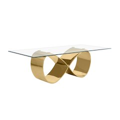 94X46 Tempered Glass Dining Table With An Infinity Gold Stainless Steel Base