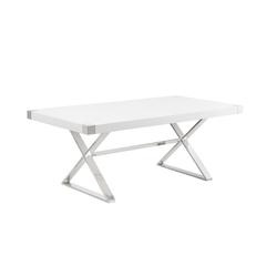 Small (78") white wood top dining set with silver stainless steel base