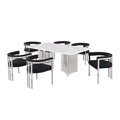7pc 38mm Marble Top Dining Set 6 Black Chiars