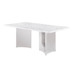 72" White Marble Table Top 38mm with Silver Stainless Steel Base