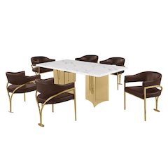 7pc 38mm Marble Top Dining Set with 6 Espresso Chairs