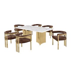 7pc 72" Marble Top Dining Set with 6 Mocha Chairs