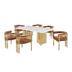 7pc 72" Marble Top Dining Set with 6 Toffee Chairs