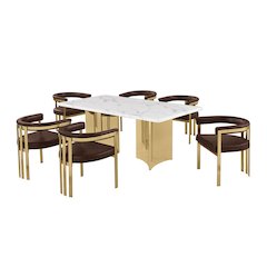 7pc 72" Marble Top Dining Set with 6 Espresso Chairs