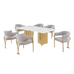 7pc 38mm Marble Top Dining Set Rich Gray Chiars