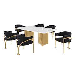 7pc 38mm Marble Top Dining Set Black Chiars