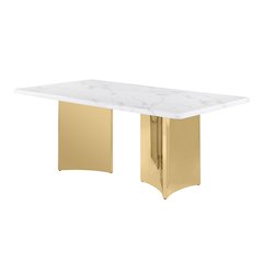 72" White Marble Table Top 38mm with Gold Stainless Steel Base