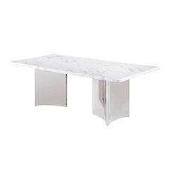 87" White Marble Table Top 38mm with Silver Stainless Steel Base