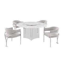 5pc Circle Marble Top With Lazy Susan and 4 Rich Gray Chairs