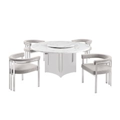 5pc Circle Marble Top With Lazy Susan and 4 Rich Gray Chairs