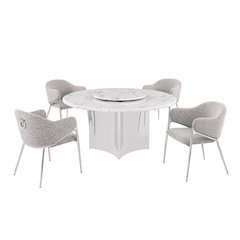 5pc Circle Marble Top With Lazy Susan and 4 Rich Gray Chairs