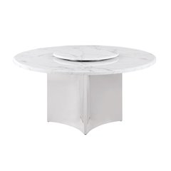 60"  Circle White Marble Top 38mm With Silver Stainless Steel Base