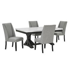 5Pc Fuax Marble Top Dining Set With 4 Gray Side Chairs