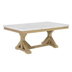 Faux Marble Top Dining Table With Rustic Beige Wood Base