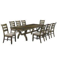 Big 9pc wood dining set with extendable dining table