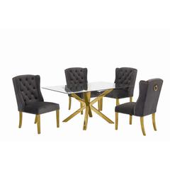 Contemporary 5pc Dining Set, Glass Dining Table
