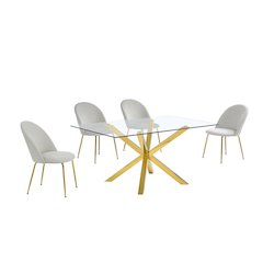 5 piece dining set- Rectangular dining table with 4 Cream side chairs