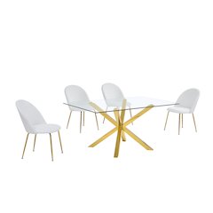 Rectangular dining table with 4 White faux leather side chairs (5 piece)