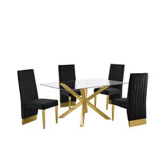 Contemporary 5pc Dining Set, Glass Dining Table