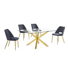 5pc modern glass dining table with 4 Dark grey side chairs