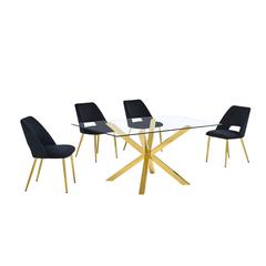5pc modern glass dining table with 4 Black side chairs