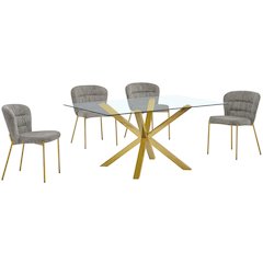 Rectangle Tempered Glass Dining Table With 4 Grey Side Chairs