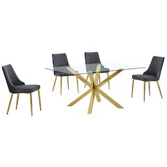 Best Quality Furniture Clear Glass Dining Set With Velvet Upholstered Chairs