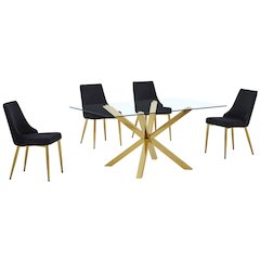 Best Quality Furniture Clear Glass Dining Set With Velvet Upholstered Chairs