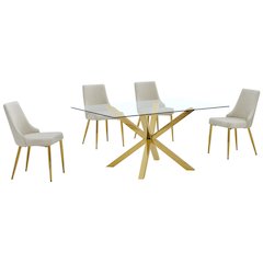 Best Quality Furniture Clear Glass Dining Set With Velvet Upholstered Chairs