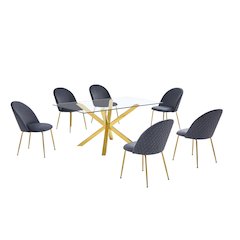 7 piece dining set- Rectangular dining table with 6 Dark grey side chairs