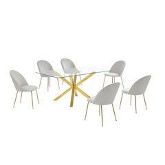 7 piece dining set- Rectangular dining table with 6 Cream side chairs