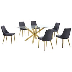 Best Quality Furniture Clear Glass Dining Set With Velvet Upholstered Chairs