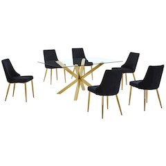Best Quality Furniture Clear Glass Dining Set With Velvet Upholstered Chairs