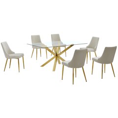 Best Quality Furniture Clear Glass Dining Set With Velvet Upholstered Chairs