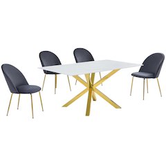 Best Quality Furniture Glass With White Marble Wrap Dining Set And Gray Chairs