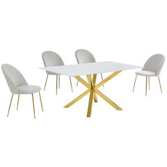 Best Quality Furniture Glass With White Marble Wrap Dining Set And Cream Chairs