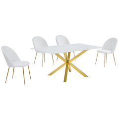 Best Quality Furniture Glass With White Marble Wrap Dining Set And White Chairs