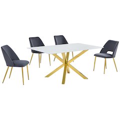 Best Quality Furniture Glass With White Marble Wrap Dining Set And Gray Chairs