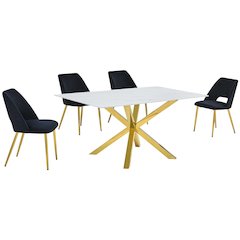 Best Quality Furniture Glass With White Marble Wrap Dining Set And Black Chairs