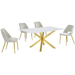 Best Quality Furniture Glass With White Marble Wrap Dining Set And Cream Chairs