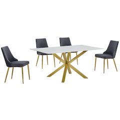 Best Quality Furniture White Marble Wrap Glass Dining Set With Velvet Chairs