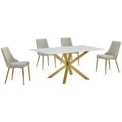Best Quality Furniture White Marble Wrap Glass Dining Set With Velvet Chairs