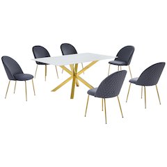 Best Quality Furniture Glass With White Marble Wrap Dining Set And Gray Chairs