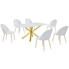 Best Quality Furniture Glass With White Marble Wrap Dining Set And White Chairs