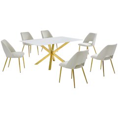Best Quality Furniture Glass With White Marble Wrap Dining Set And Cream Chairs