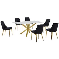 Best Quality Furniture White Marble Wrap Glass Dining Set With Velvet Chairs
