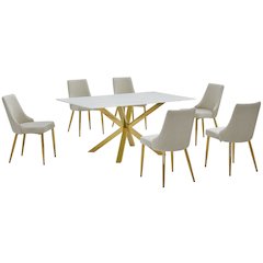 Best Quality Furniture White Marble Wrap Glass Dining Set With Velvet Chairs